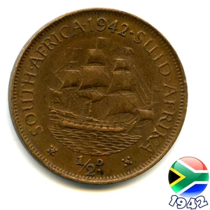 A SOUTH AFRICA 1942 GEORGE VI HALFPENNY ½d coin, 83 Years Old! (Re: 1942_32/3) - Picture 1 of 2