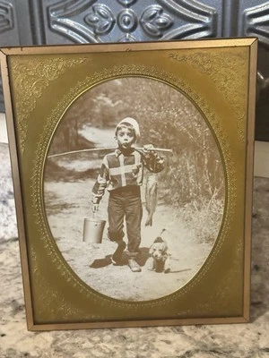 Marco de arte de imagen de latón ornamentado dorado foto niño pesca negro blanco Andy Griffith Foto 1 de 4