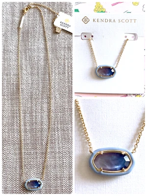 Colar pingente curto Kendra Scott Elisa ouro esmalte moldura verde mar - Imagem 1 de 4