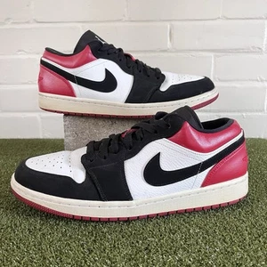 Nike Air Jordan 1 Low Black Toe Red White Bred Mens Size 10.5 Sneakers Retro - Picture 1 of 9