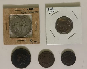 1925 Stone Mountain Half Dollar 1866 2 Cent Piece 1816 Penny 1869 Shield Nickel - Picture 1 of 8