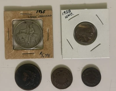 1925 Stone Mountain Half Dollar 1866 2 Cent Piece 1816 Penny 1869 Shield Nickel - Image 1 of 4