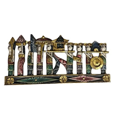 "Panel procesión balinesa vintage arte de pared madera de mango grande 24"" hecho a mano" Foto 1 de 4