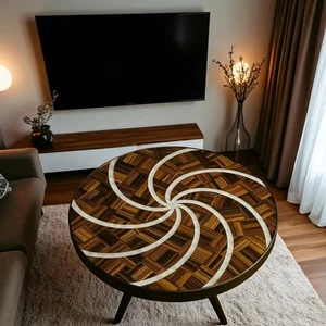 Mesa auxiliar redonda con incrustaciones de ojo de tigre y madreperla de 30" hecha a mano arte con piedras preciosas Dec - Imagen 1 de 8