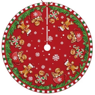 Gingerbread Man Red Christmas Tree Skirt, 48 Inches Lace-up Coffee Peppermint  - Image 1 of 4