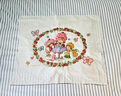 Vintage 1980 Strawberry Shortcake and Friends Fabric Scrap 21"x25" Hand Quilted - Image 1 of 4