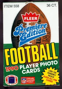 Juego de tarjetas de fútbol americano Fleer 1990 paquete de cera caja Joe Montana Jerry Rice Dan Marino - Imagen 1 de 1