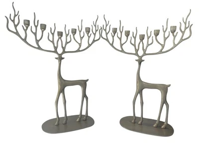 Pottery Barn Merry Brass Sculpted Reindeer Deer Candleholder ~ Set Of 2  - Image 1 of 4