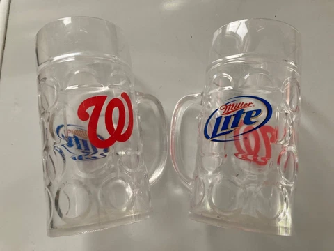 Washington Nationals Beer Mug 2 Miller Lite NEW Free Shipping Cover