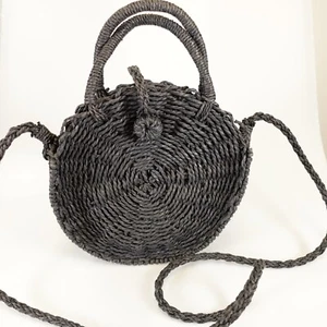 Womens Bag Crossbody Shoulder Sling Black Clutch Rattan Wicker Eliza May Rose - Picture 1 of 11