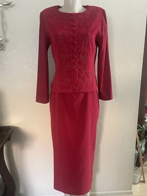 KARIN STEVENS размер 6 винтажный макси платье красный полиэстер - Изображение 1 из 4