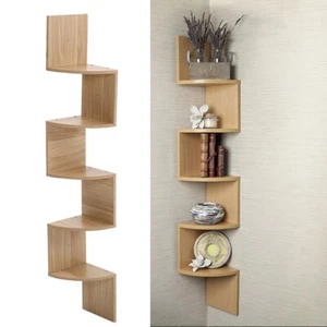 3/5 Tier Corner Shelf Wooden Floating Wall Shelves Storage Display Shelving Unit - Picture 1 of 21
