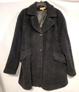 Vintage Katherine Kelly schwarzer Alpaka Wollmantel Übergröße 18 Swing Trench gefüttert - Bild 1 von 6
