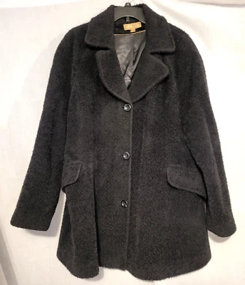 VTG Katherine Kelly Black Alpaca Wool Coat Plus Size 18 Swing Trench Lined - Image 1 of 4