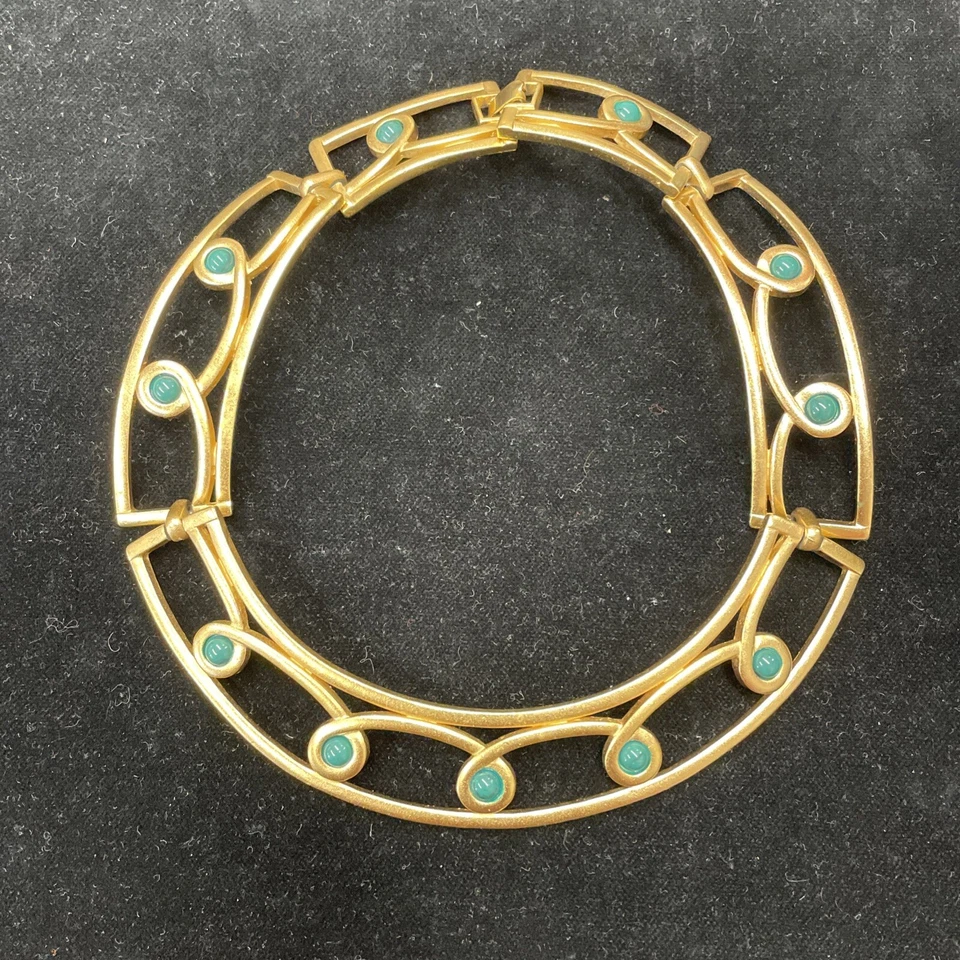 Monet Etruscan Satin Gold Linked Collar Necklace Green Beads Foto 1 de 1
