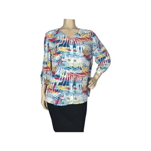 Chico’s Damen Top Gr. 2, Bluse Diffused Wedel Button The Blouse 3/4 Arm - Bild 1 von 6