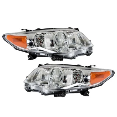 Headlights Left+Right For Toyota Corolla CE LE L 2011 2012 2013 Headlamps Chrome - Image 1 of 4