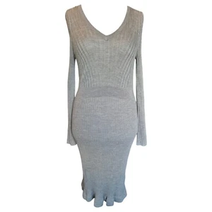 Paul Costelloe Wool Beige Ribbed Bodycon Jumper Dress Size UK L - Picture 1 of 7