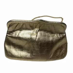 Borsa pochette Ande Andi pelle oro lucido tracolla metallo piccola vintage - Foto 1 di 12