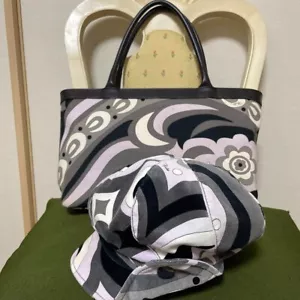 EMILIO PUCCI Juego de Sombrero Talla 1 Como Terciopelo, Bolsa de Algodón Negro Gris Blanco - Imagen 1 de 10