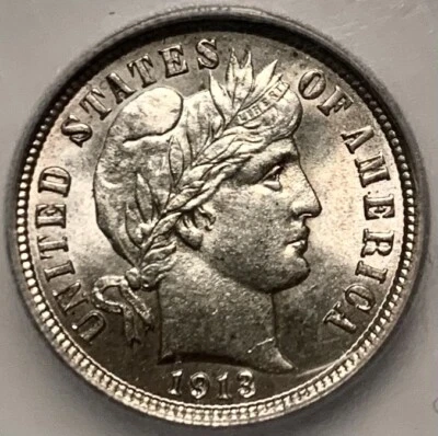 1913-P  ORIGINAL BARBER DIME  WHITE SEGS GRADED SEE FOR YOURSELF!! - Image 1 of 4