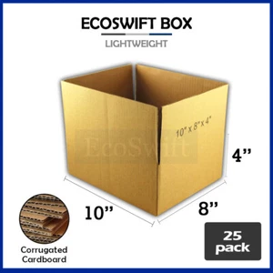 25 10x8x4 EcoSwift Cardboard Packing Moving Shipping Boxes Corrugated Box Carton - Picture 1 of 6