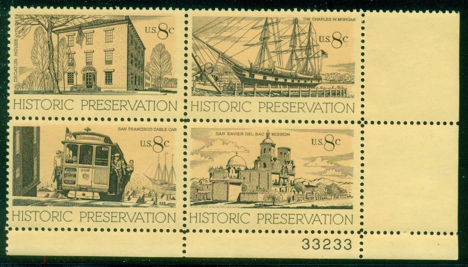 SCOTT #'s 1440-1443 PLATE BLOCK, HISTORIC PRESERVATION, MNH, GREAT PRICE! - Image 1 of 1