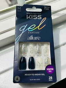 Kiss Gel Fantasy Allure Sculpted 28 Nails #FA05 black, white, silver, deco combo - Picture 1 of 13