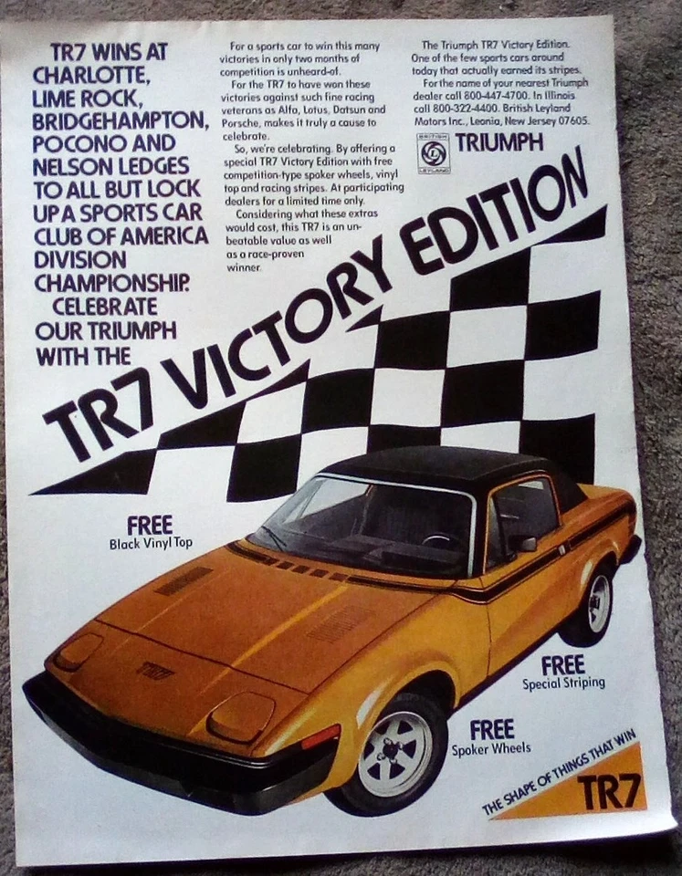 1976 Triumph TR7 Print Ad Victory Edition British Leyland Motors - Image 1 of 1