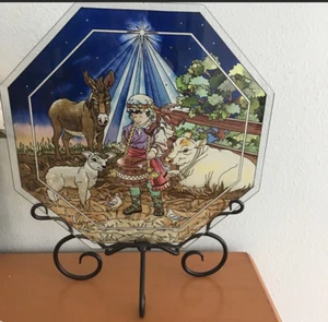 Art Glass Modern fused Round Plate on Metal Stand - Picture 1 of 8