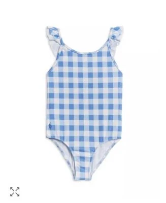 Polo Ralph Lauren Niñas Guinga Traje de Baño de Una Pieza Azul Blanco Talla 14 Foto 1 de 3