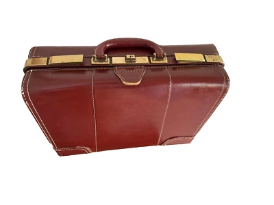 Vintage Suitcase Luggage Brown Cowhide Leather Dual Compartments - Image 1 of 4