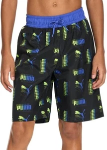 PUMA Swim Trunks Youth Boys Amplified All Over Print Logo (Black, Medium) - Picture 1 of 5