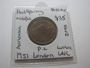 Moneda de medio centavo 1951 P.L Londres de colección sin circular KGVI Australia #51.PL1 - Imagen 1 de 12