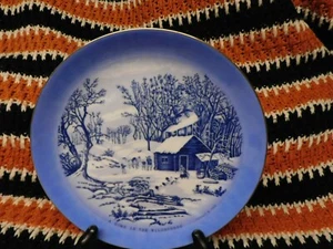 Currier & Ives Display Plate A HOME IN THE WILDERNESS Blue 8.5" Japan - Picture 1 of 6