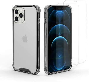 Amcrest iPhone 12 Pro Max Case 2X Tempered Glass Screen Protectors Shockproof BK - Picture 1 of 7
