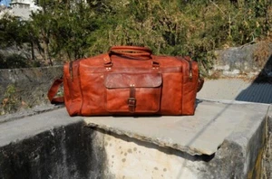 Leather Travel Bag Genuine Vintage New Luggage Gym Weekend Overnight Duffle - Picture 1 of 9