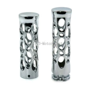 Chrome 1" Motorcycle Handle Bar Hand Grips for Harley Chopper Cruiser Bobber - Picture 1 of 6