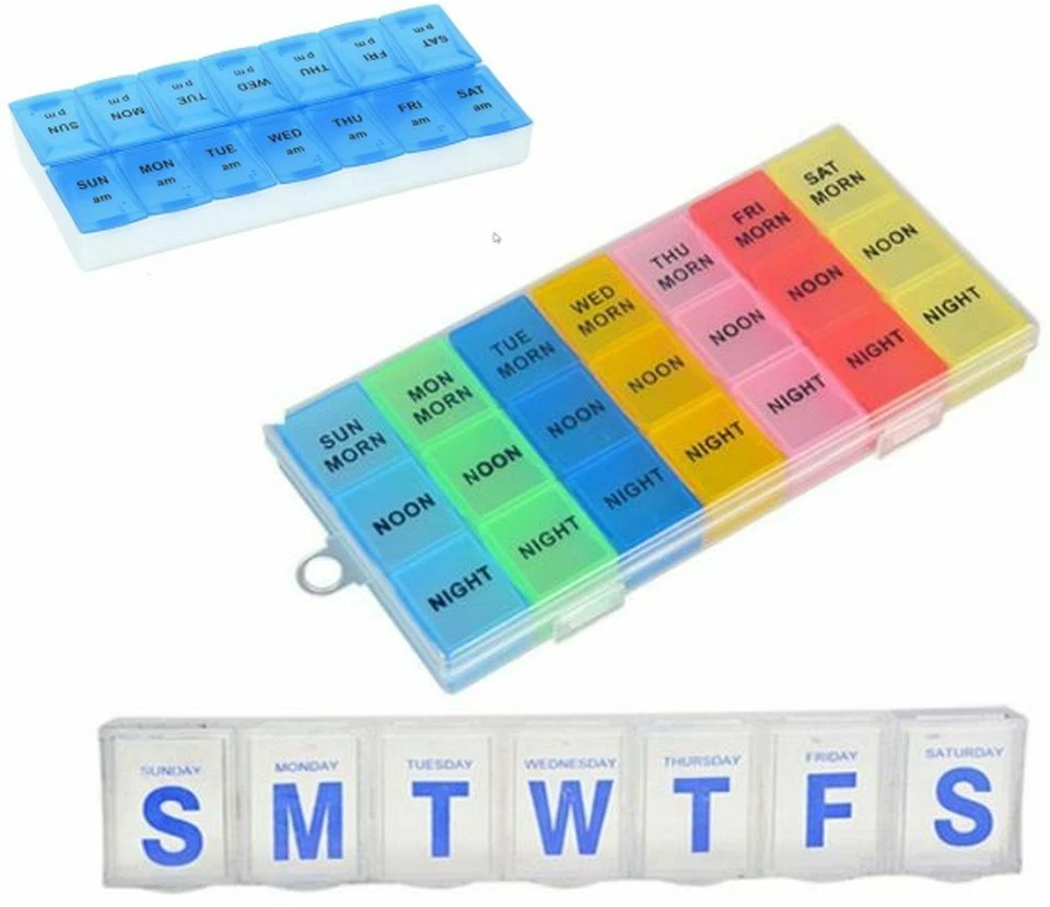 7 Day Pill Organizer Box Weekly Organizer Medicine Pills Vitamins Supplements - Image 1 of 4