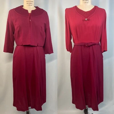 Vintage Dress SIZE LARGE red burgundy HERBERT LEVY ASHEVILLE NC 40s 50s - Image 1 of 4