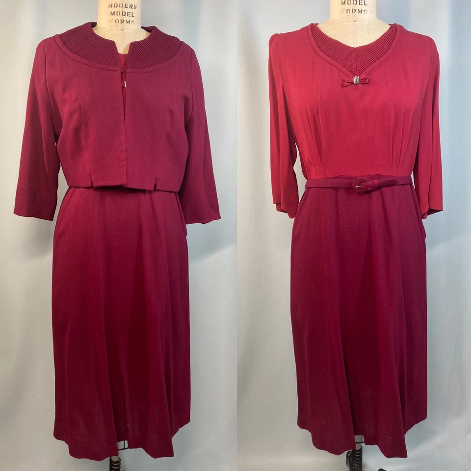 Vintage Dress SIZE LARGE red burgundy HERBERT LEVY ASHEVILLE NC 40s 50s - Image 1 of 4