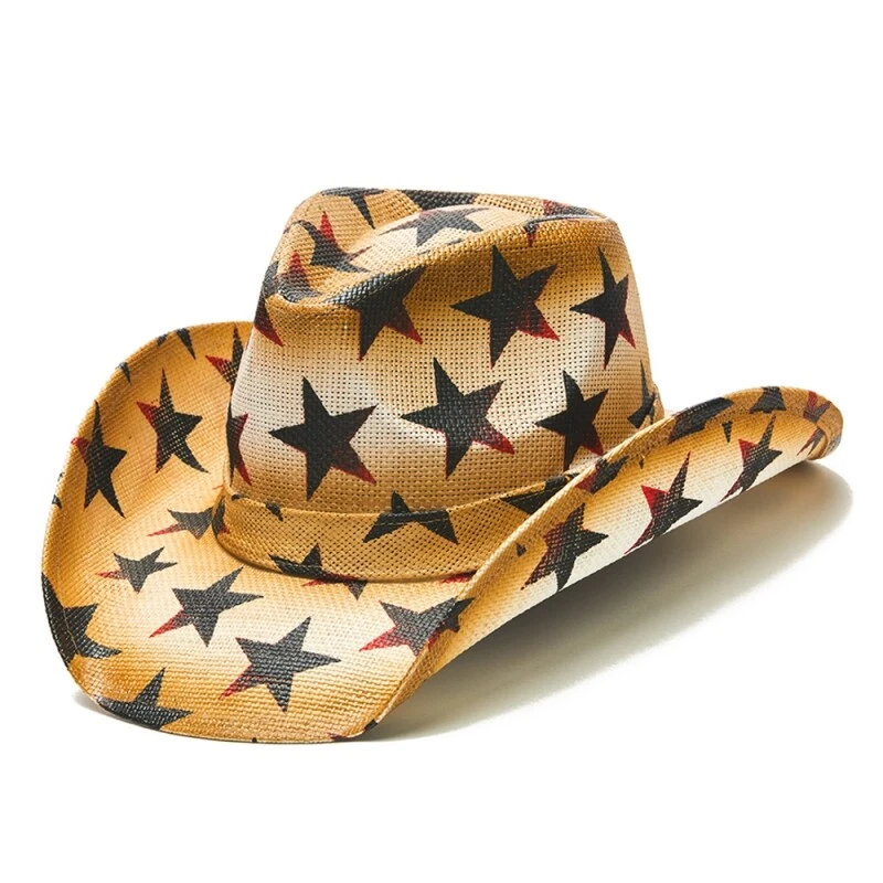 Men's Vintage Tea-Stained USA American Flag Shape-It Brim Cowboy Hat w/ Western - Image 1 of 1