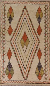 Ivory Wool Geometric Moroccan Oriental Area Rug 7x10 Handmade Living Room Rug - Picture 1 of 19