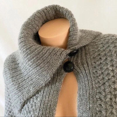 Suéter MODA INTERNATIONAL Capa Chal Mezcla Lana XS/S Gris Grueso Tejido con Cable Foto 1 de 4