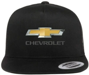 Cappello Nero Bill Piatto Cappello Camion Auto Chevrolet Auto Logo Emblema Stampato Cappello Camionista Yupoong - Foto 1 di 15