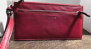 Women's Red Lodis Leather Wristlet 3 Zipper Compartments CC Slots RFID Protect - Picture 1 of 10