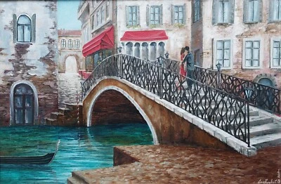 Sweet couple in love on the old streets of Venice city high-quality oil painting - Image 1 of 4