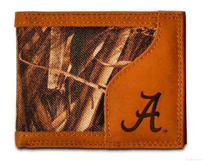 Alabama Crimson Tide Camo & Leather Bifold Wallet Realtree Max5 Billfold Zep-Pro - Image 1 of 4