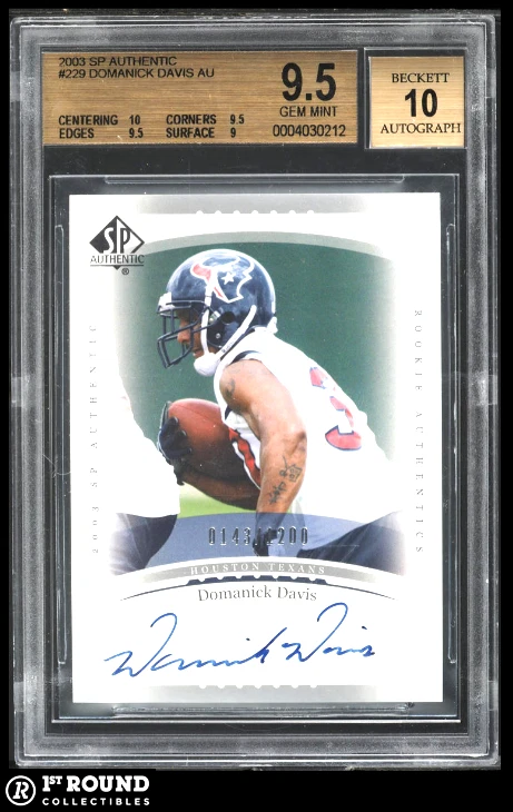 Tarjeta de novato auténtica Domanick Davis Williams RC BGS 9,5 con 10 automática: 2003 SP #229 Foto 1 de 3