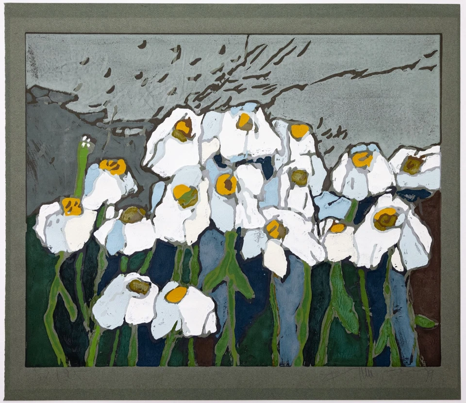 Klaus Fußmann Margeriten Original Linolschnitt 1999 - Bild 1 von 2